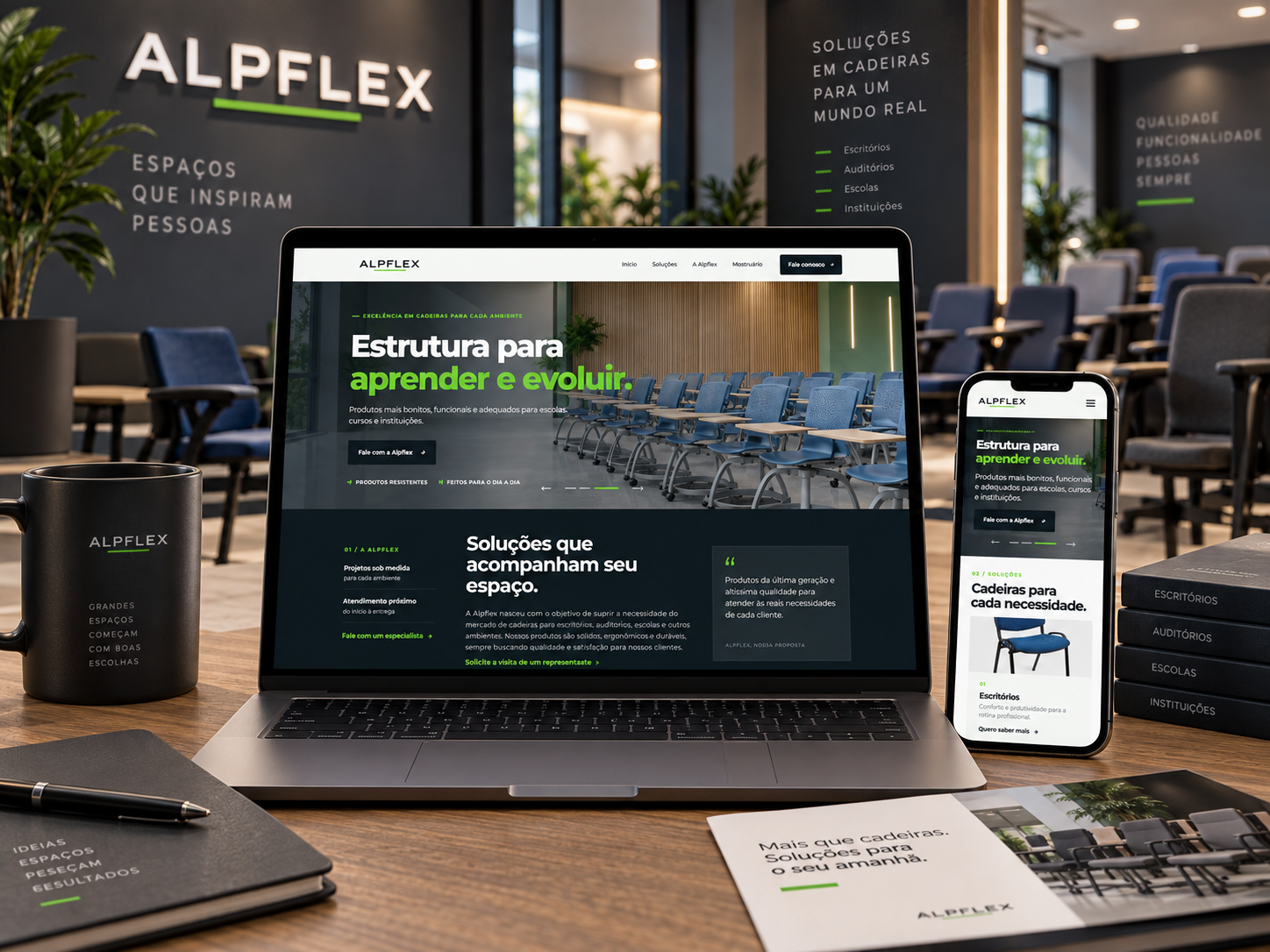 Site da Alpflex em notebook e celular