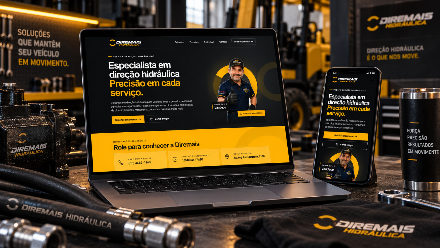 Site da Diremais Hidráulica em notebook e celular